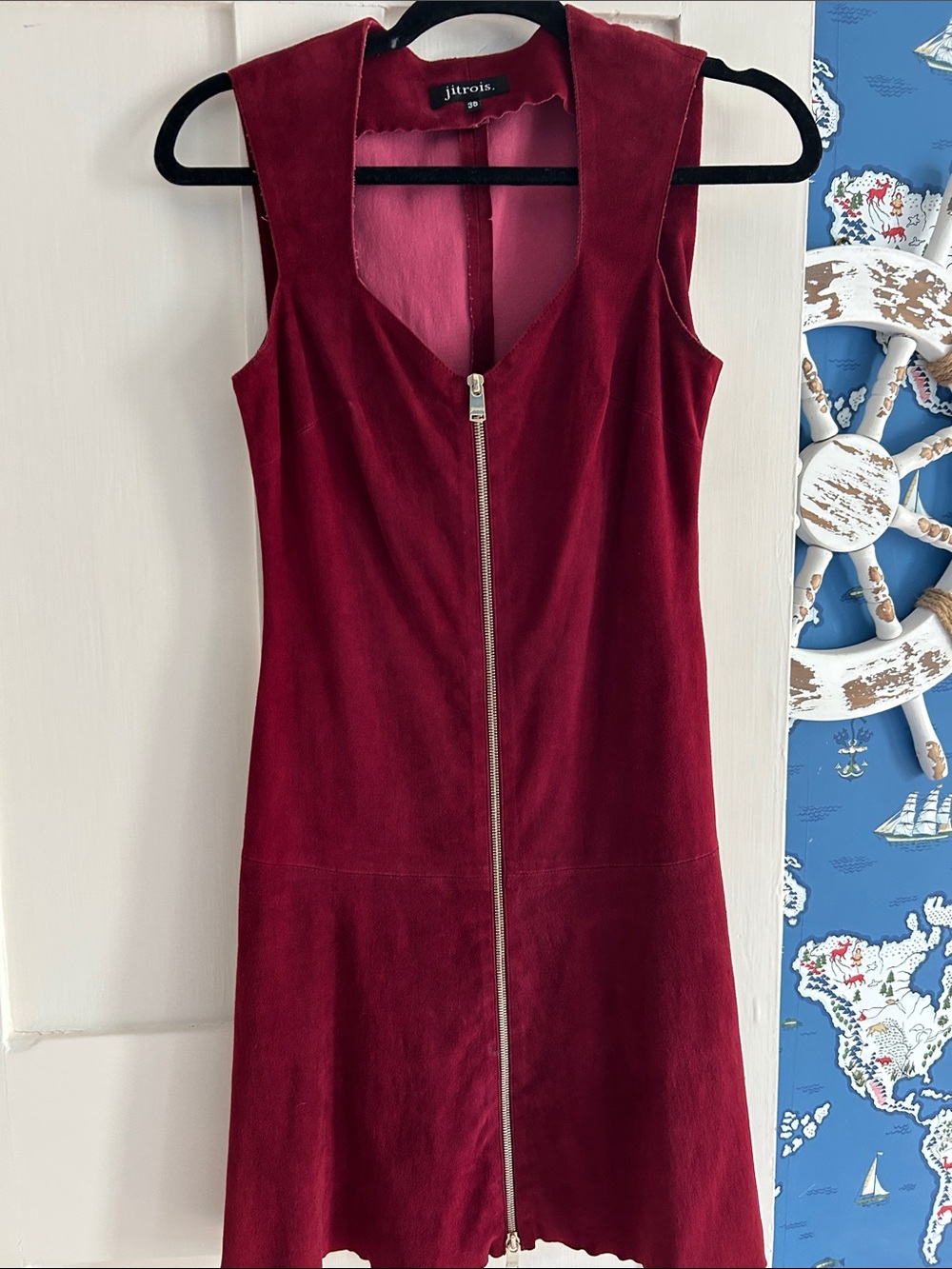 Deep Burgundy Zip-Front Mini Dress